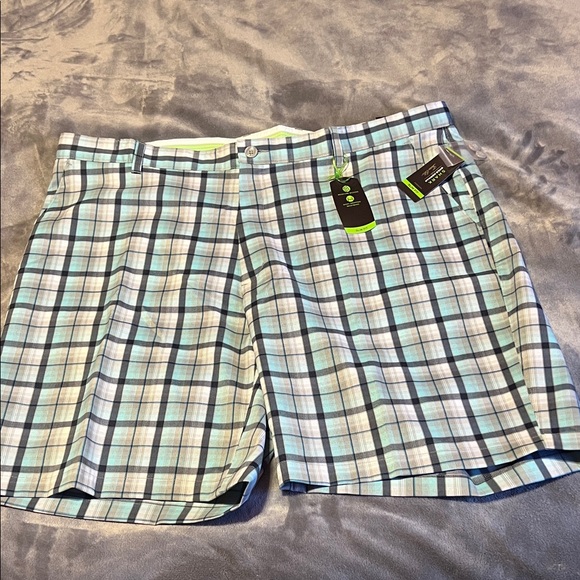 Greg Norman Collection Blue Plaid Men's Flat Front Shorts Slim Fit - Picture 1 of 7